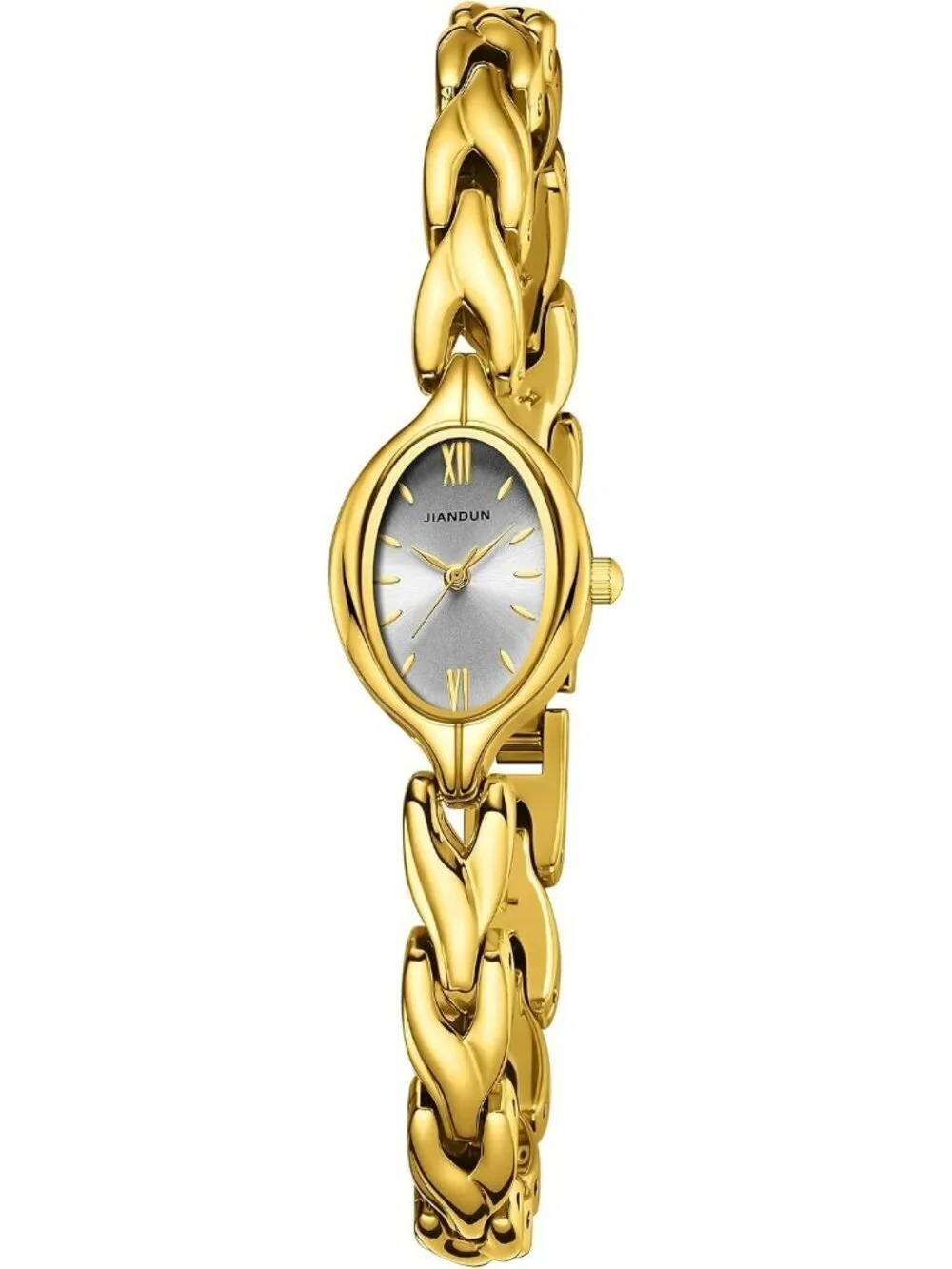 Women's Gold And White Analog Quartz Stainless Steel Vintage Oval Bracelet Watch